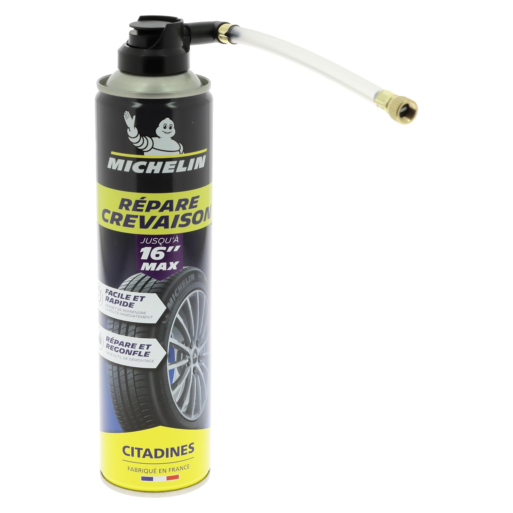 MICHELIN Répare-Crevaison 500ml, Tous pneus jusqu'à 245 mm, Voiture, SUV, Monospace, Utilitaires, Remorques, Caravanes