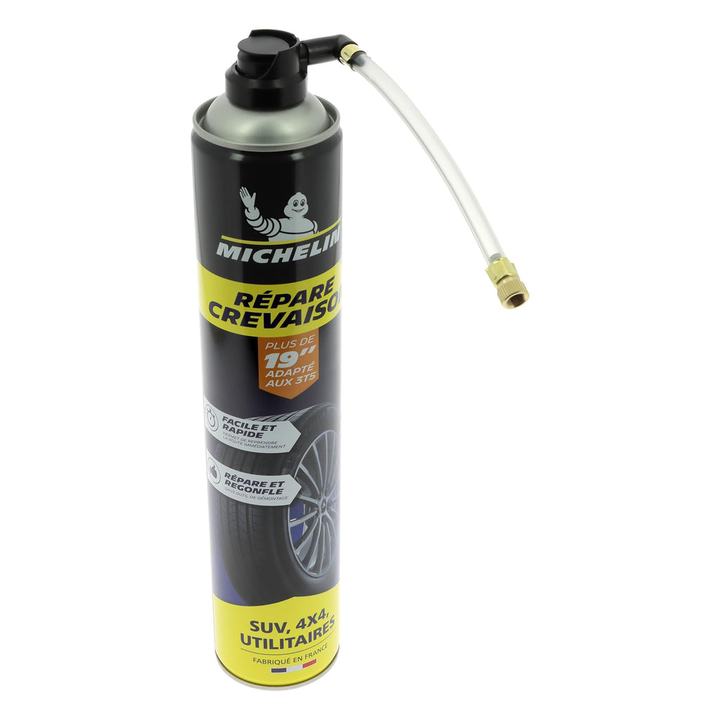 MICHELIN Répare-Crevaison 500ml, Tous pneus jusqu'à 245 mm, Voiture, SUV, Monospace, Utilitaires, Remorques, Caravanes