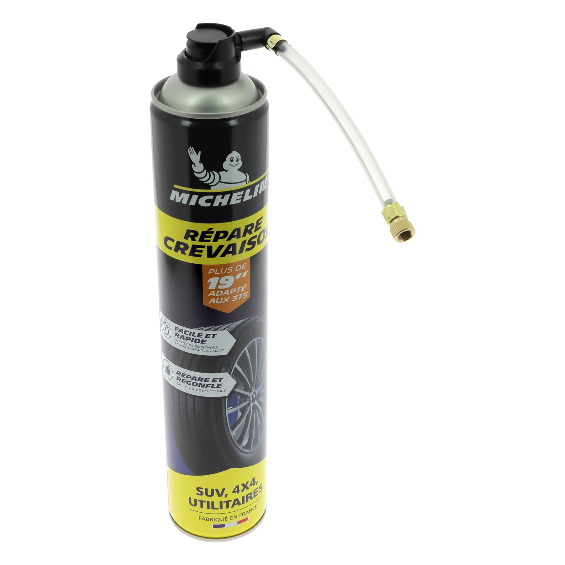 MICHELIN Répare-Crevaison 500ml, Tous pneus jusqu'à 245 mm, Voiture, SUV, Monospace, Utilitaires, Remorques, Caravanes