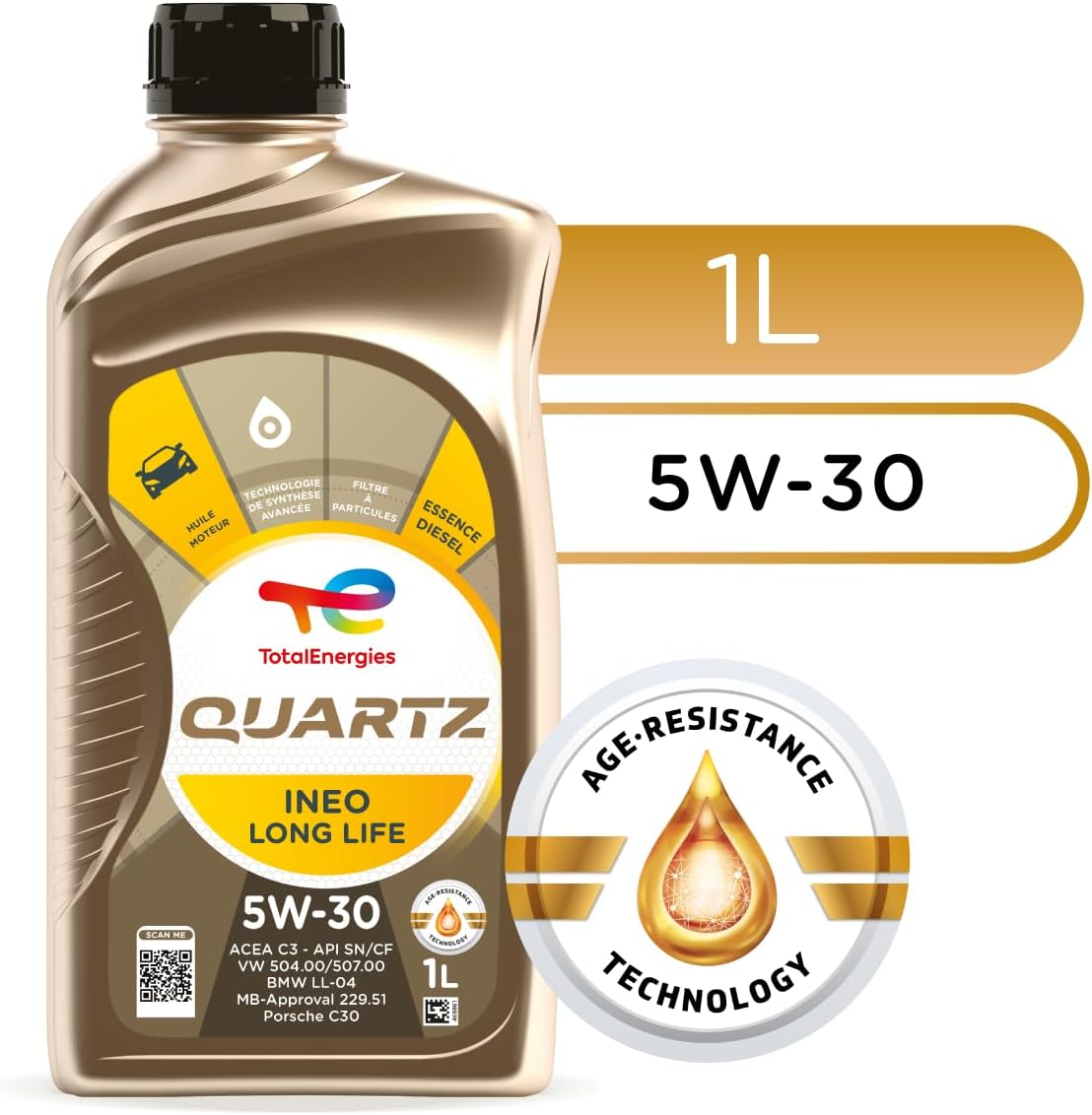 TotalEnergies Quartz Ineo Long Life 5W-30, Huile moteur essence et Diesel, 1 litre