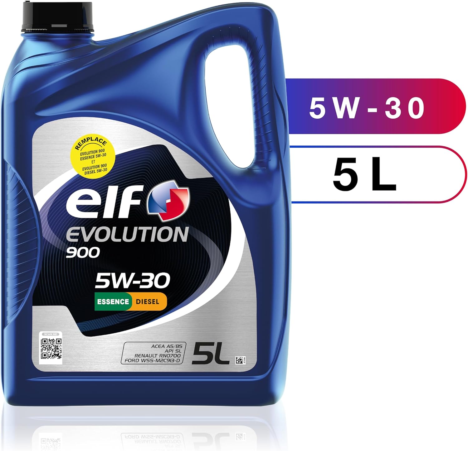 ELF EVOLUTION 900 5W-30, Huile moteur essence et Diesel, 5 litres