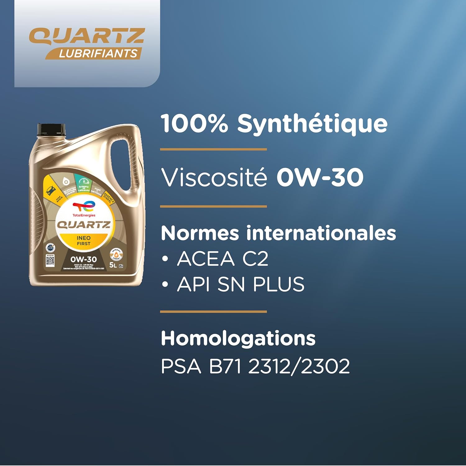 TotalEnergies Quartz Ineo First 0W-30, Huile moteur essence et Diesel, 5 litres