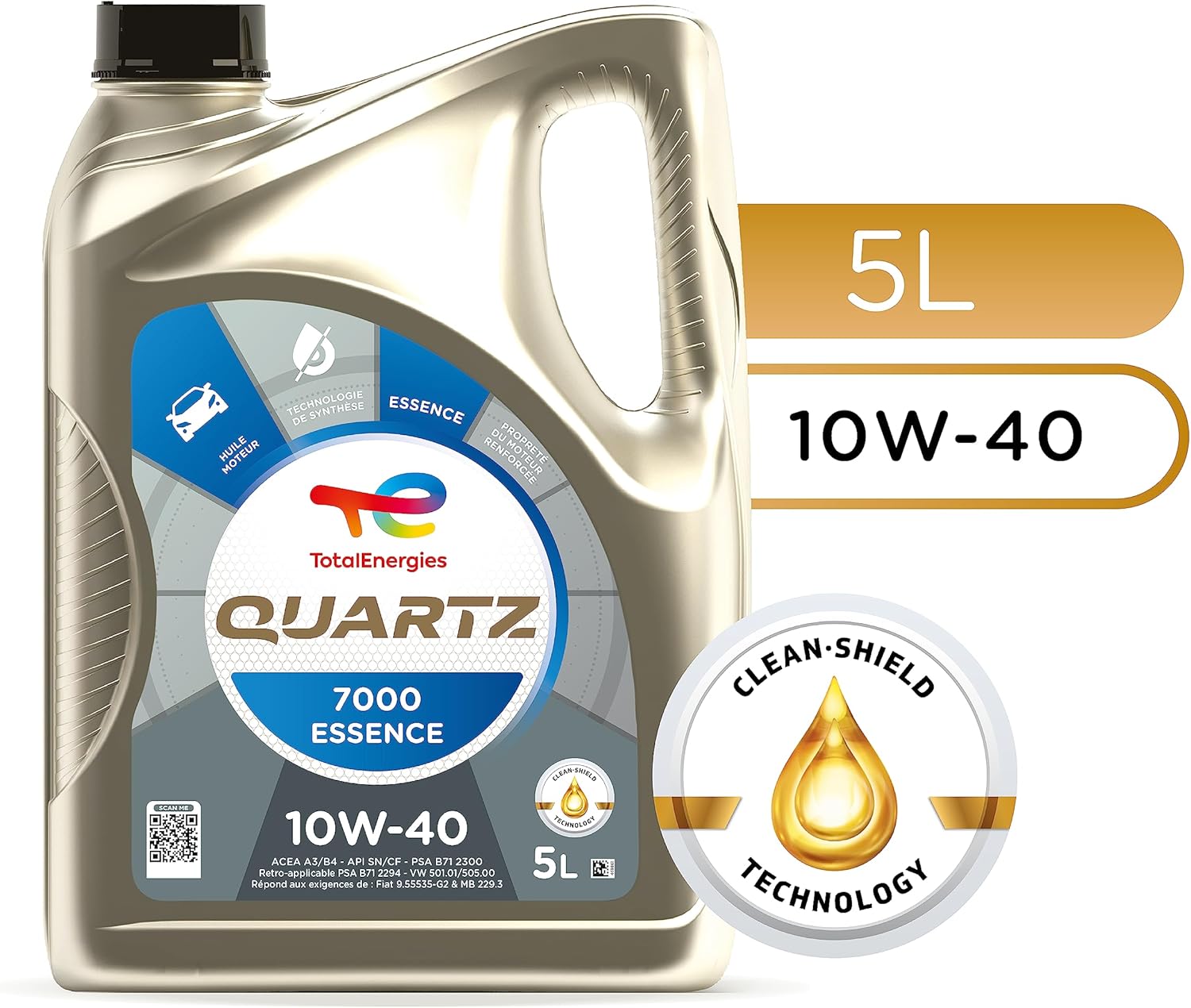 TotalEnergies Quartz 7000 essence 10W-40, Huile moteur, 5 litres