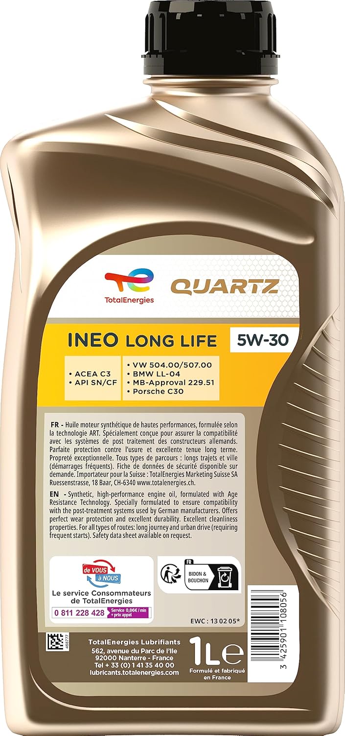 TotalEnergies Quartz Ineo Long Life 5W-30, Huile moteur essence et Diesel, 1 litre