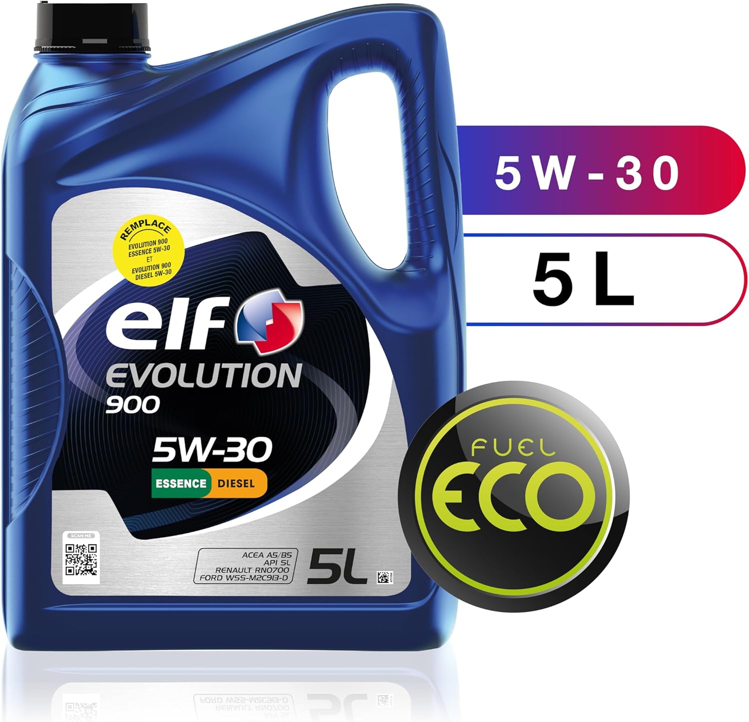 ELF EVOLUTION 900 5W-30, Huile moteur essence et Diesel, 5 litres