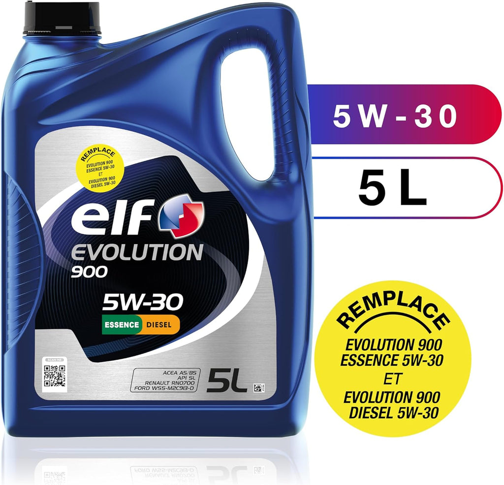 ELF EVOLUTION 900 5W-30, Huile moteur essence et Diesel, 5 litres