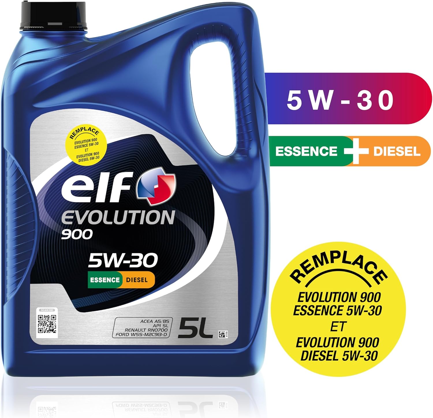 ELF EVOLUTION 900 5W-30, Huile moteur essence et Diesel, 5 litres