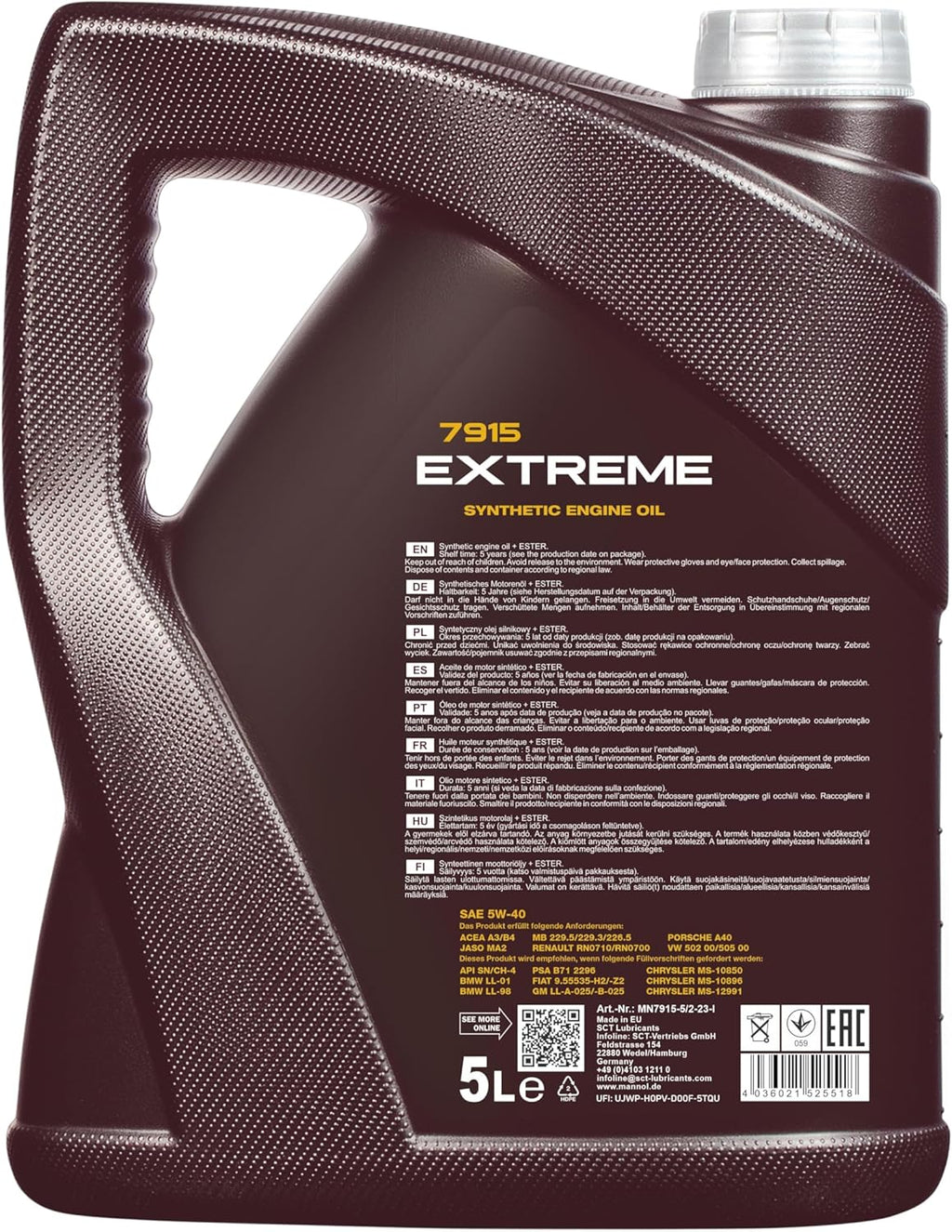 Mannol - 7915 Extreme Huile Moteur synthétique - 5W40 - ACEA A3/B4 - API SN/CH-4-5 l