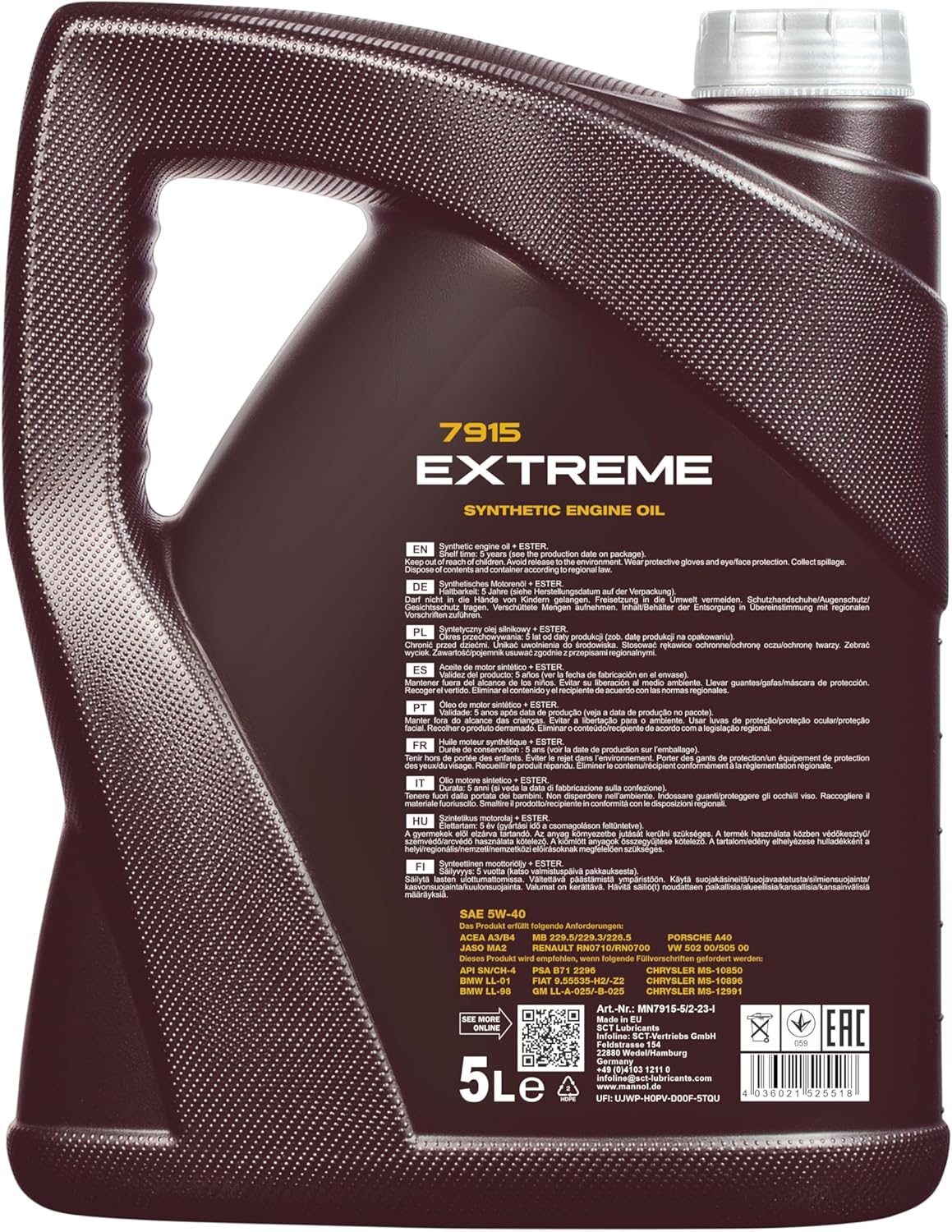 Mannol - 7915 Extreme Huile Moteur synthétique - 5W40 - ACEA A3/B4 - API SN/CH-4-5 l