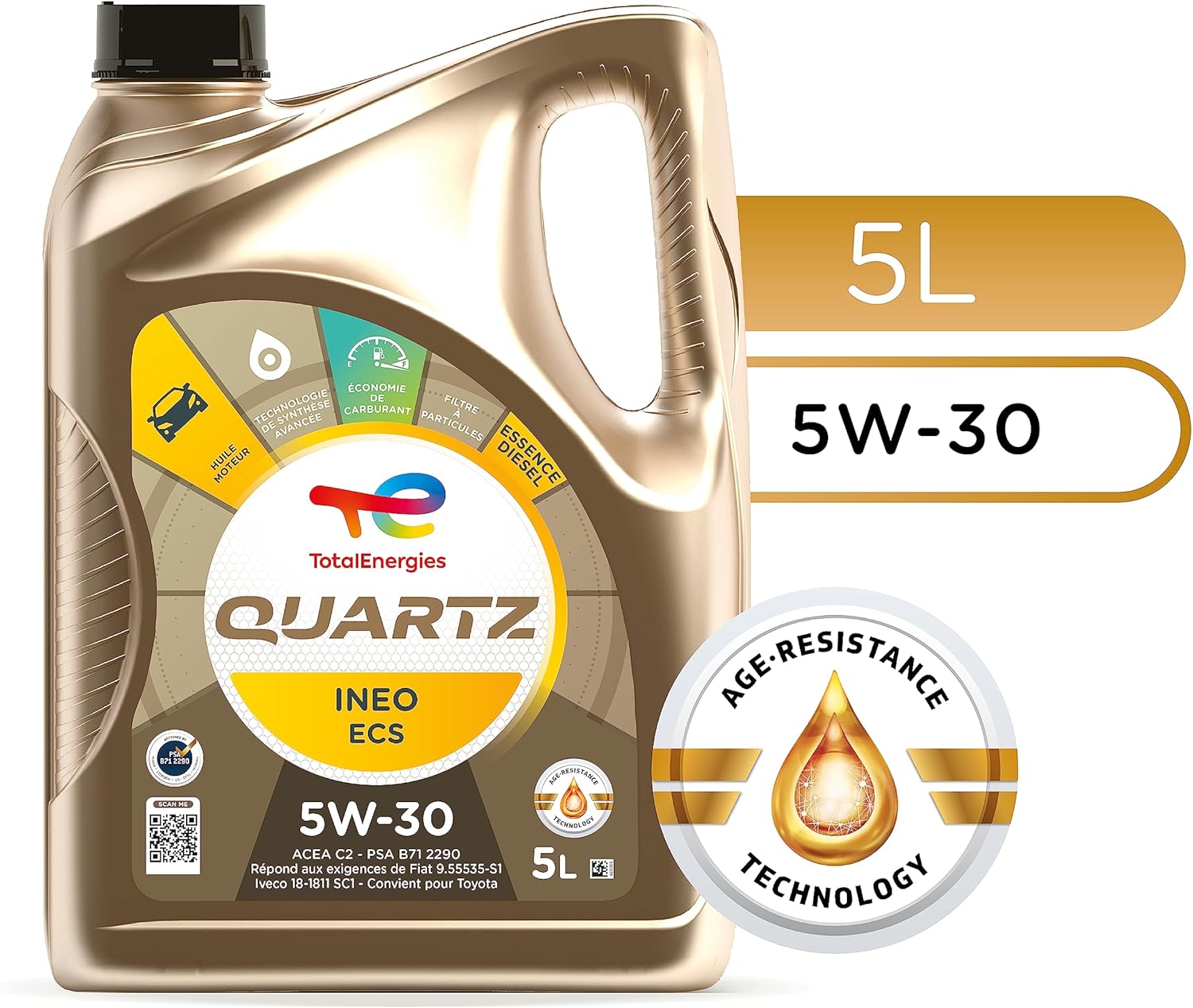 TotalEnergies Quartz Ineo ECS 5W-30, Huile moteur essence et Diesel, 5 litres