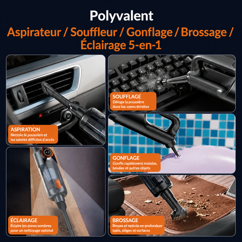 Aspirateur Voiture Sans Fil Haute Puissance – Portable & Compact MasCar