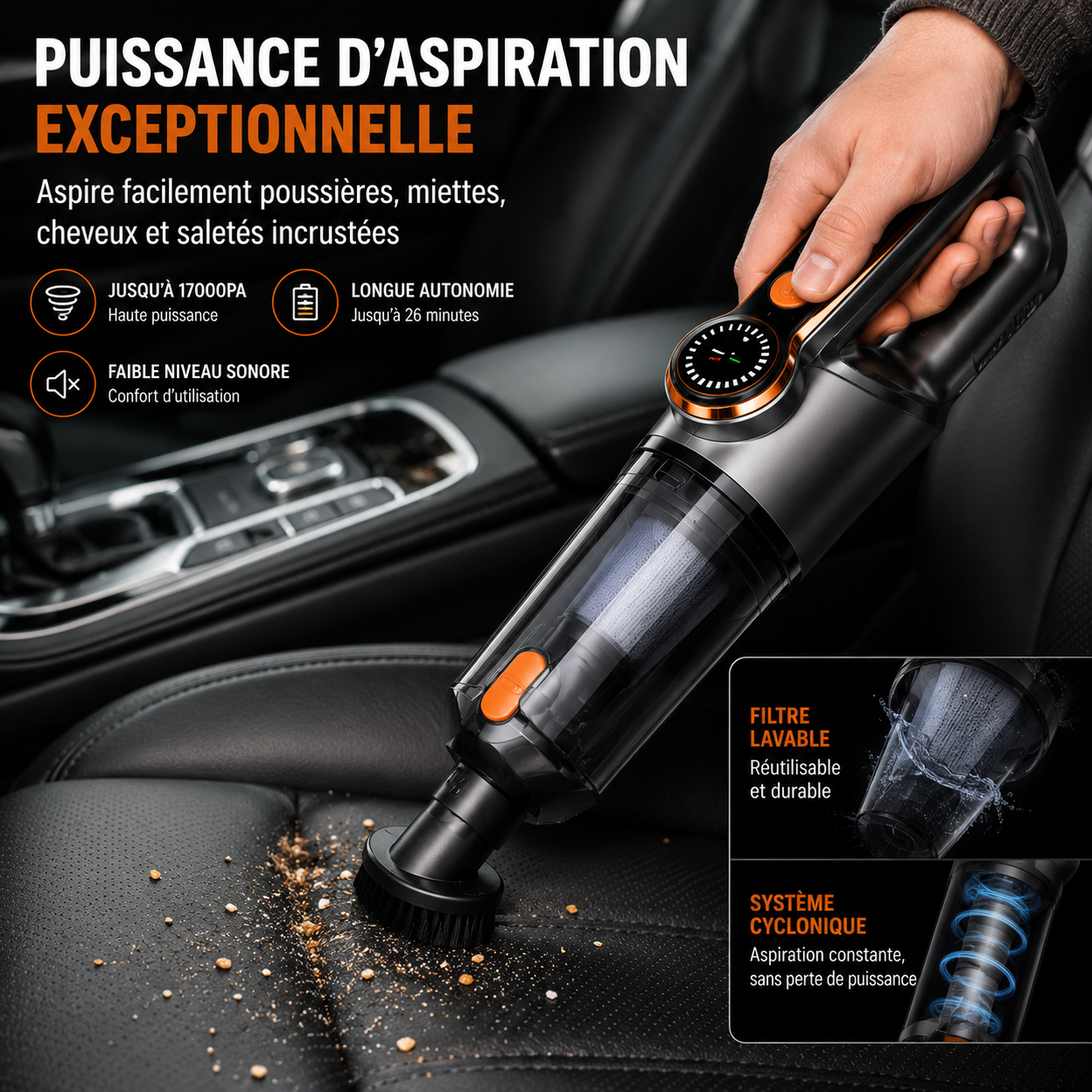 Aspirateur Voiture Sans Fil Haute Puissance – Portable & Compact MasCar