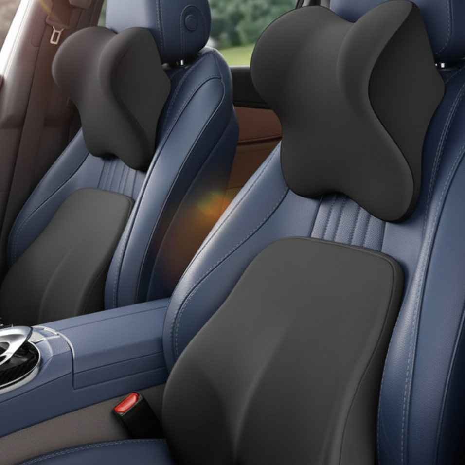 COUSSIN DE SIÈGE MÉMOIRE DE FORME – Soutien lombaire et cervical premium pour voiture MasCar