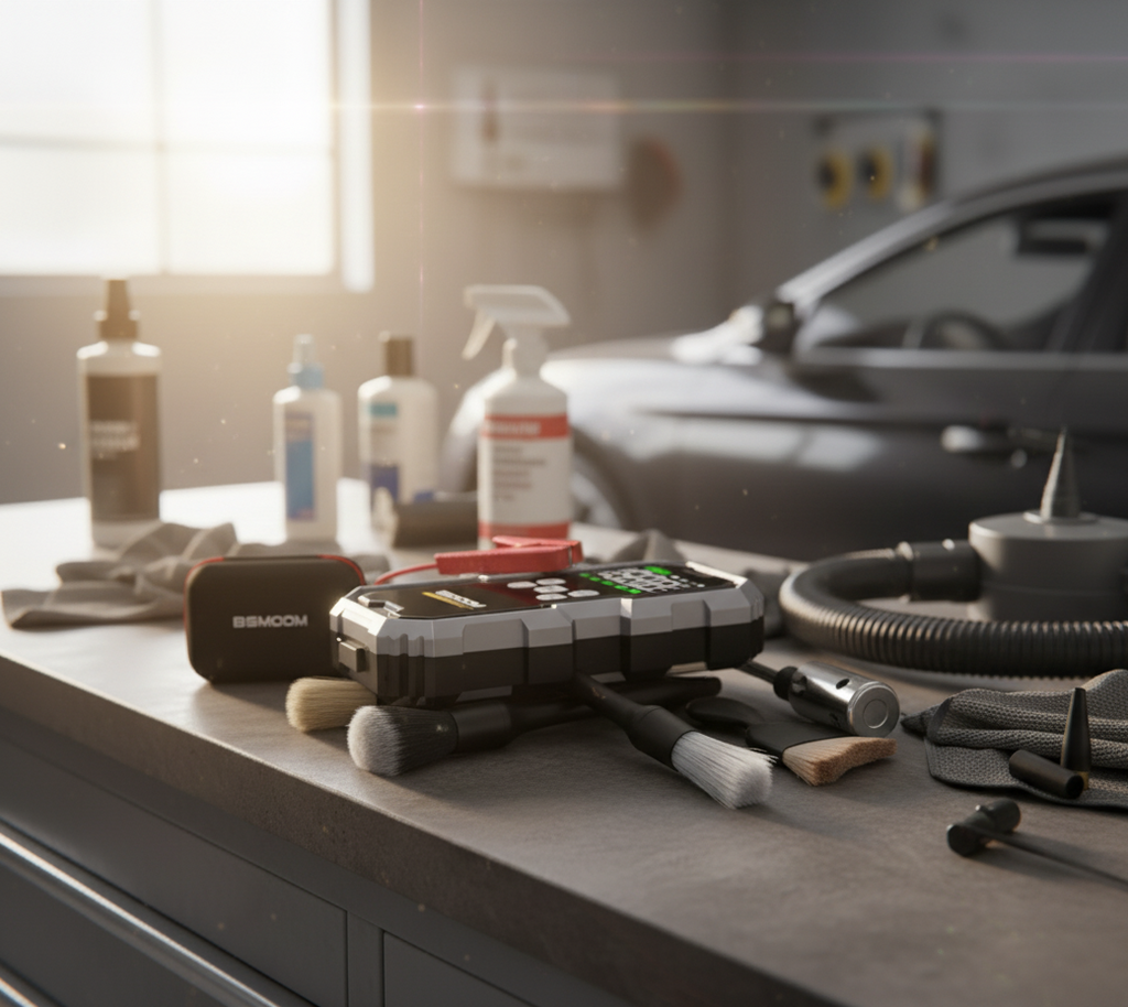 BOOSTER DE BATTERIE AVEC COMPRESSEUR 150 PSI – Démarreur et power bank portable MasCar