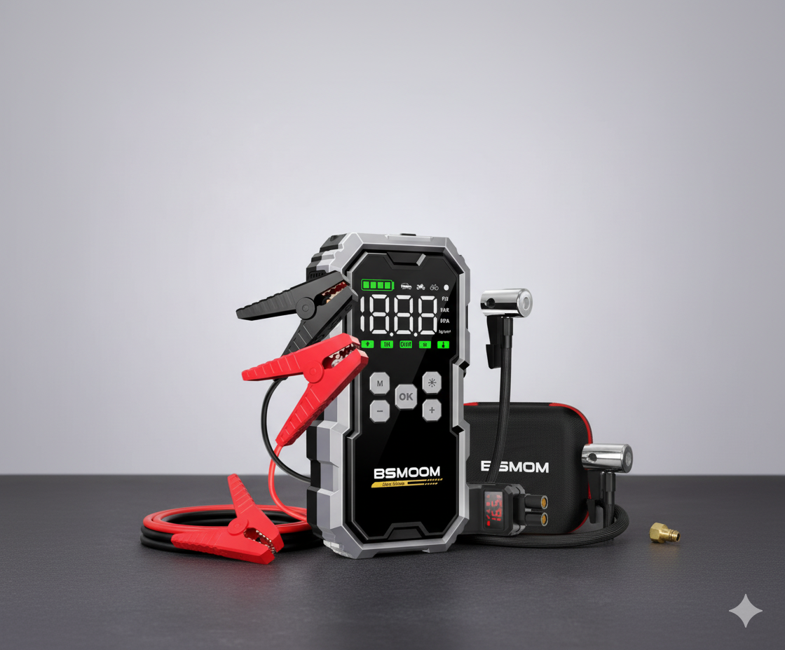 BOOSTER DE BATTERIE AVEC COMPRESSEUR 150 PSI – Démarreur et power bank portable MasCar