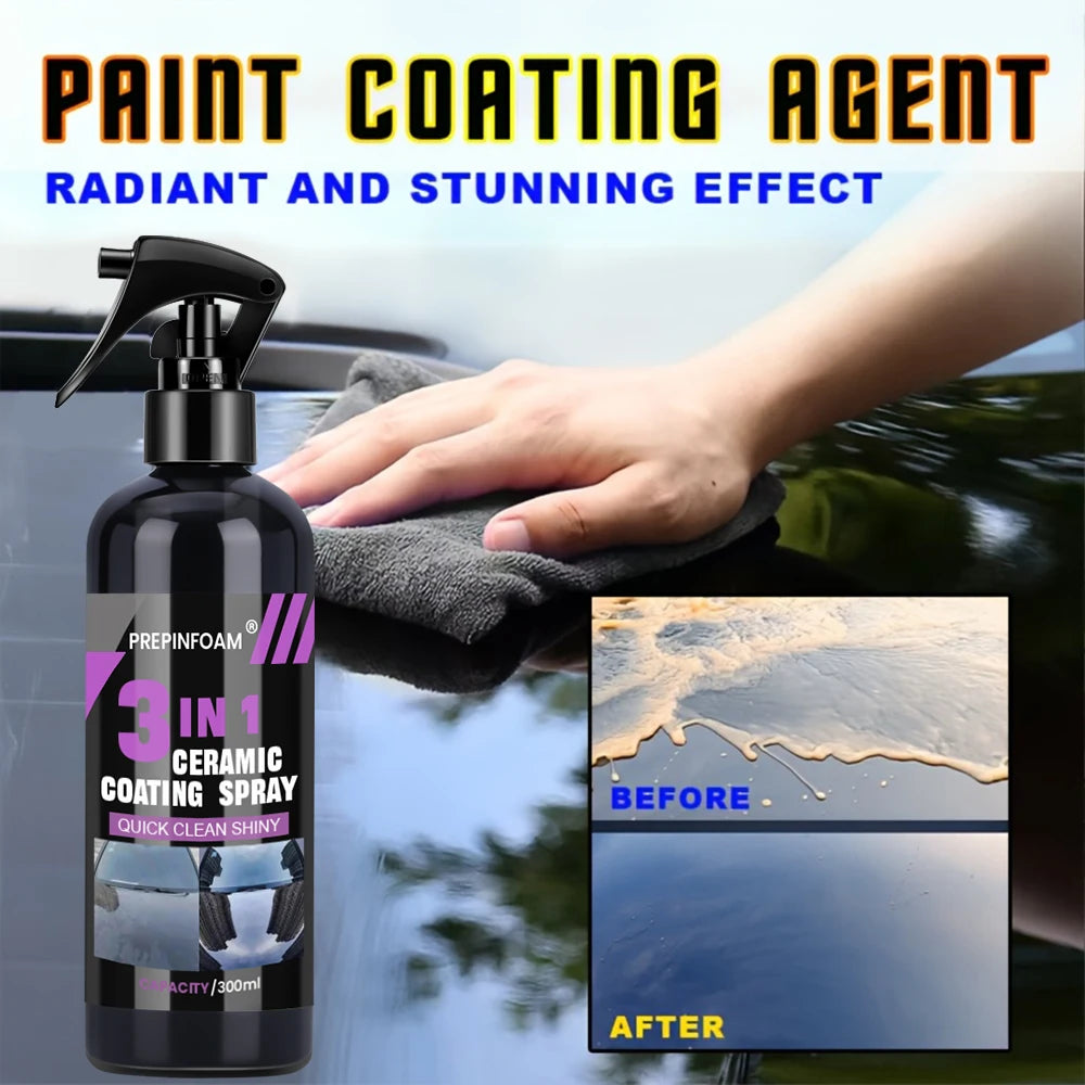 3 in 1 Car Ceramic Liquid Coating Spray Nano Crystal Hydrophobic Layer Polishing Agent High Gloss Paint Protection Wax Car Care MasCar