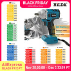 HILDA Electric Impact Wrench 18V Blue Brushless/Brushed Rechargeable 1/2 Socket Wrench Cordless Hand Drill for Makita Battery MasCar