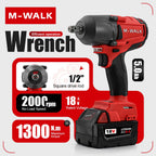 M-WALK Tool 1300N.M Brushless Impact Wrench Cordless Electric Wrench 1/2 in Screwdriver Power Tool For Milwaukee 18V Battery Pin MasCar