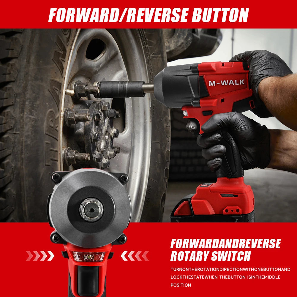 M-WALK Tool 1300N.M Brushless Impact Wrench Cordless Electric Wrench 1/2 in Screwdriver Power Tool For Milwaukee 18V Battery Pin MasCar