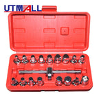 18pcs Oil Drain Plug Removal Tool Key Set Square Hexagon Socket Kit  3/8-Inch drive Nut Adaptor Tool MasCar