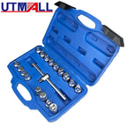 18pcs Oil Drain Plug Removal Tool Key Set Square Hexagon Socket Kit  3/8-Inch drive Nut Adaptor Tool MasCar