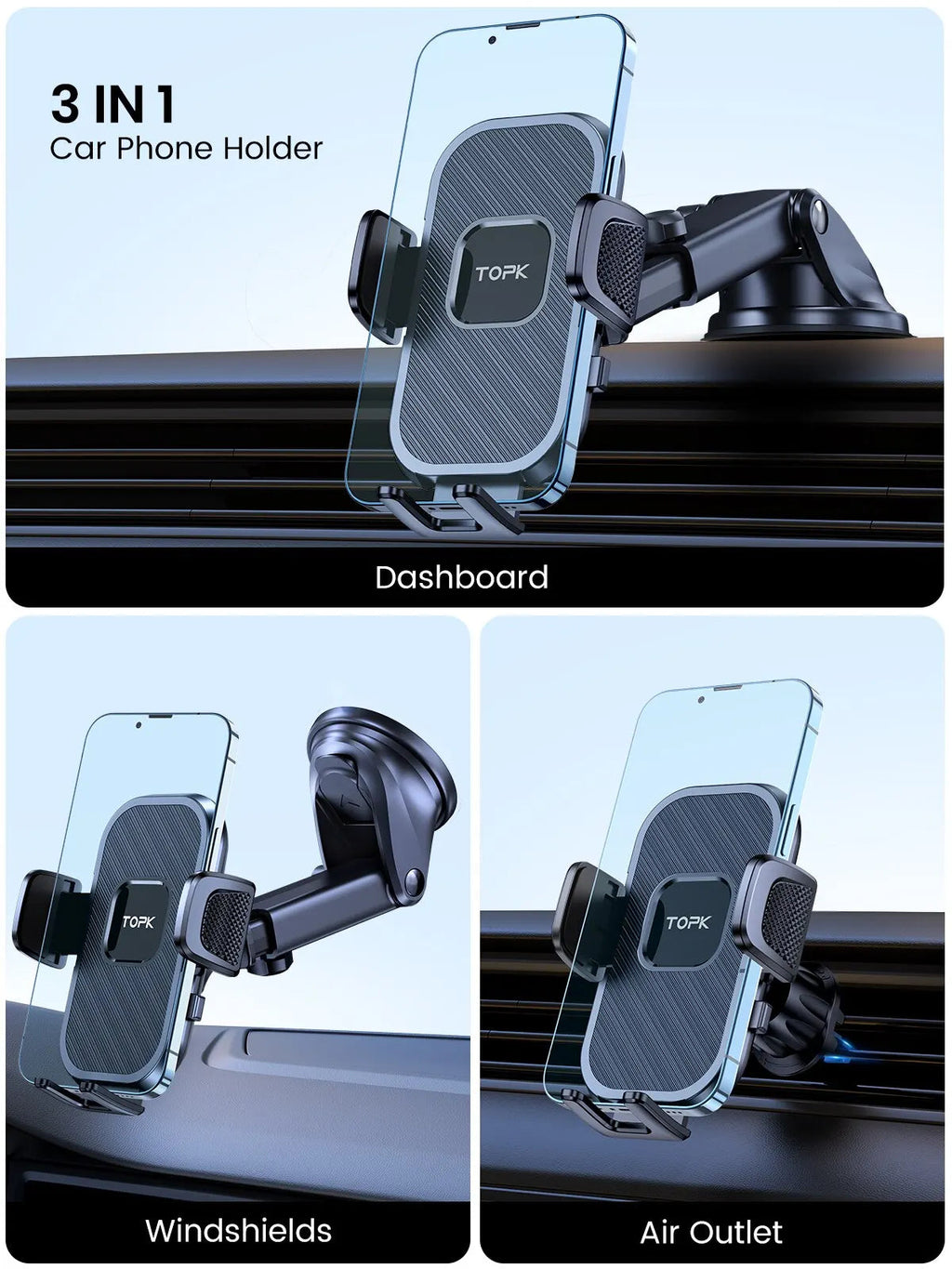 TOPK Car Phone Holder Gravity Stand for iPhone Xiaomi Samsung Car Mobile Support for Dashboard Windshield Air Vent Phone Mount MasCar