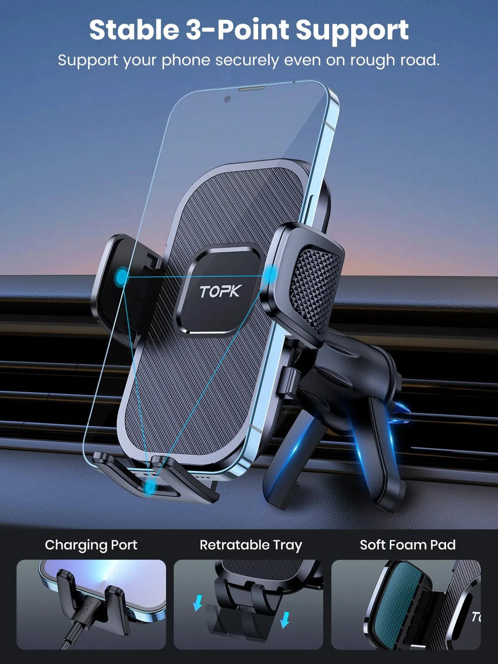 TOPK Car Phone Holder Gravity Stand for iPhone Xiaomi Samsung Car Mobile Support for Dashboard Windshield Air Vent Phone Mount MasCar