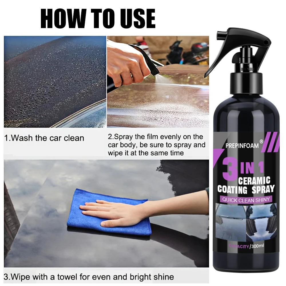 3 in 1 Car Ceramic Liquid Coating Spray Nano Crystal Hydrophobic Layer Polishing Agent High Gloss Paint Protection Wax Car Care MasCar