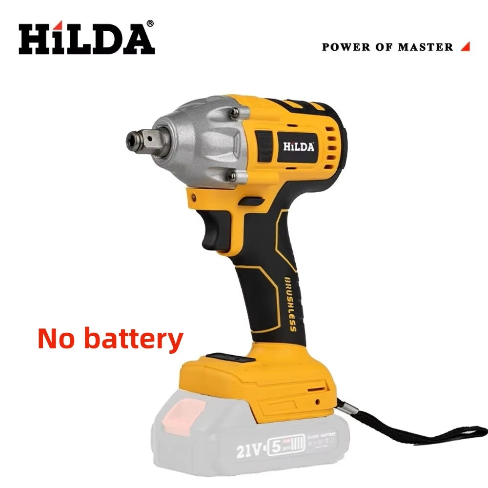 HILDA Electric Impact Wrench 18V Blue Brushless/Brushed Rechargeable 1/2 Socket Wrench Cordless Hand Drill for Makita Battery MasCar
