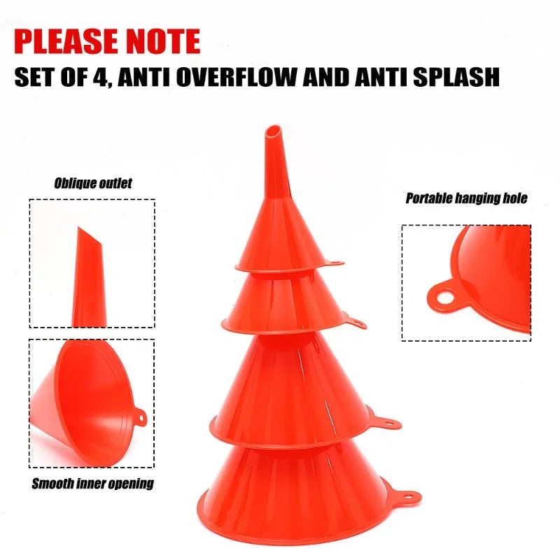 4pcs Car Plastic Funnels Refueling Funnels Tools Oil Filling Equipment Car Motorcycle Refuel Filling Small Funnel MasCar