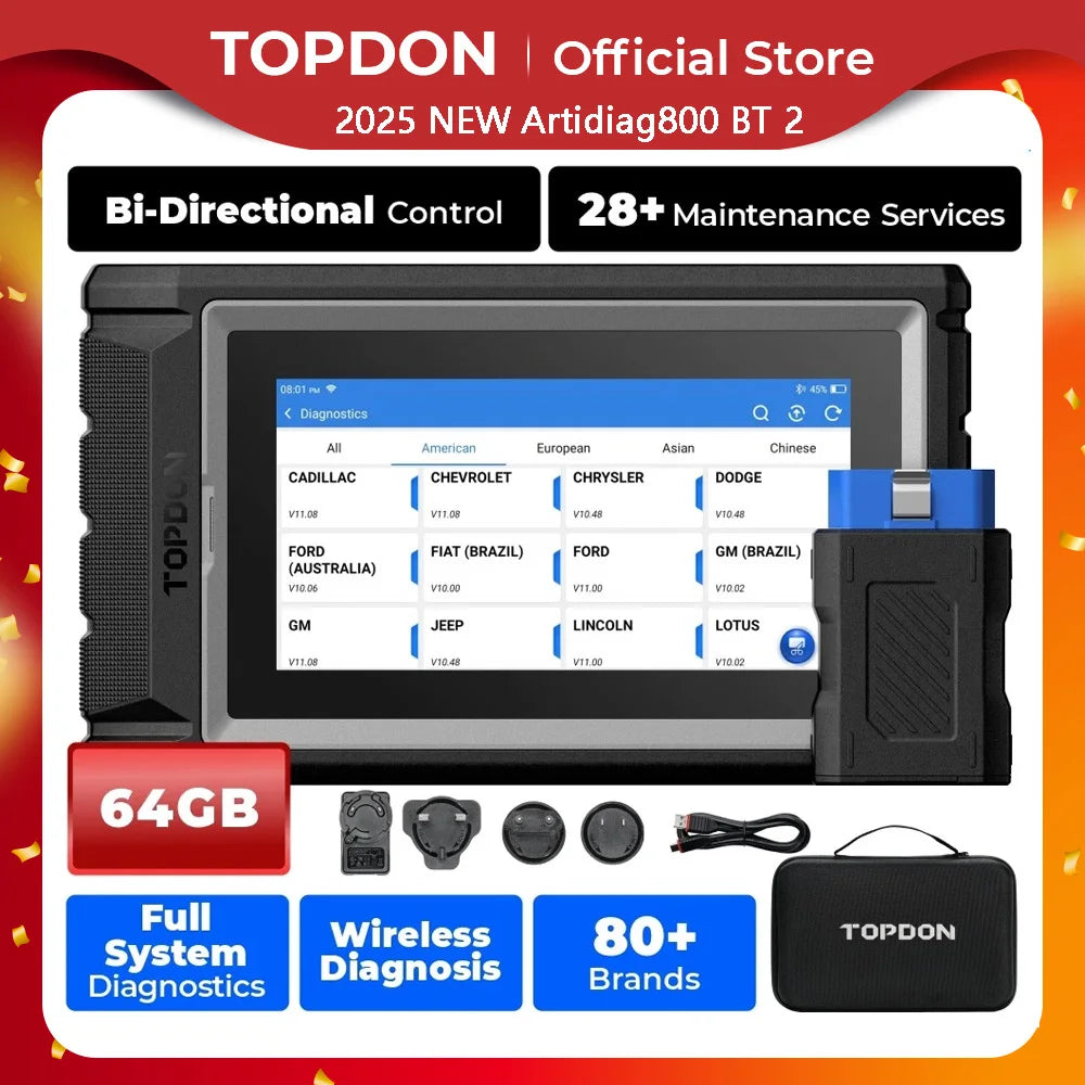 TOPDON 2025 NEW Artidiag800 BT 2 OBD2 All System Scanner Professional Car Diagnostic Tool Automotive Scanner Active Test MasCar