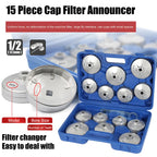 Podofo 15pcs Cap Oil Filter Wrench Socket Set Car Hand Remover Tool Kit 1/2"Square Drive Car Fuel Filtering Device Wrench Set MasCar
