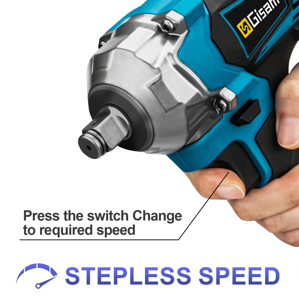 Gisam 1200N.M Torque Brushless Electric Impact Wrench 1/2 inch Cordless Wrench Screwdriver Power Tool For Makita 18V Battery Pin MasCar
