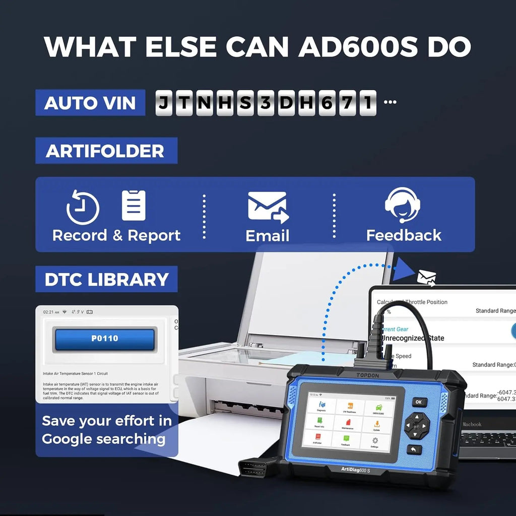 TOPDON Artidiag600S OBD2 Scanner Tool Code Reader Diagnostics Scanner for ABS/SRS/AT/Engine 9 Reset Service Lifetime Upgrade MasCar