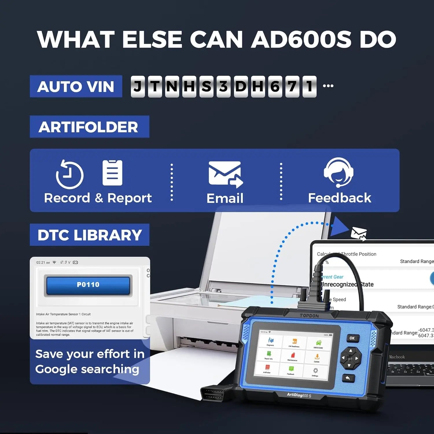 TOPDON Artidiag600S OBD2 Scanner Tool Code Reader Diagnostics Scanner for ABS/SRS/AT/Engine 9 Reset Service Lifetime Upgrade MasCar