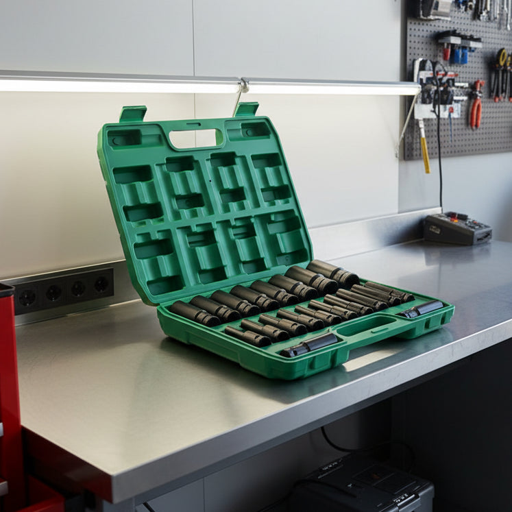 Podofo 20 pcs/set 1/2 "Drive 6-Point Impact Socket Set 8-32mm Metric Sizes Carbon Steel Impact Socket Set With Hard Storage Box MasCar