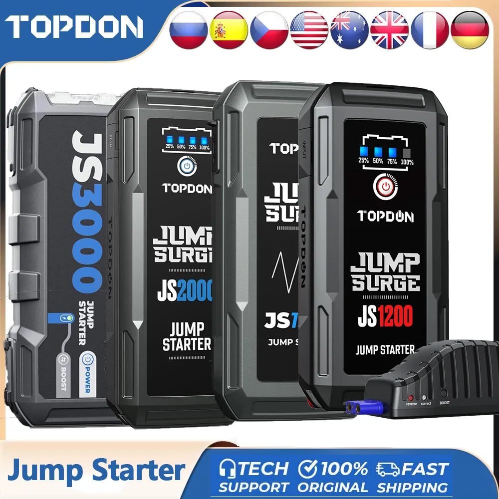 Topdon Jump Starter JS3000/JS2000Pro/JS1200pro 3000A/2500A/1500A/1200A Power Bank 12V Car Starting Device  for Booster MasCar