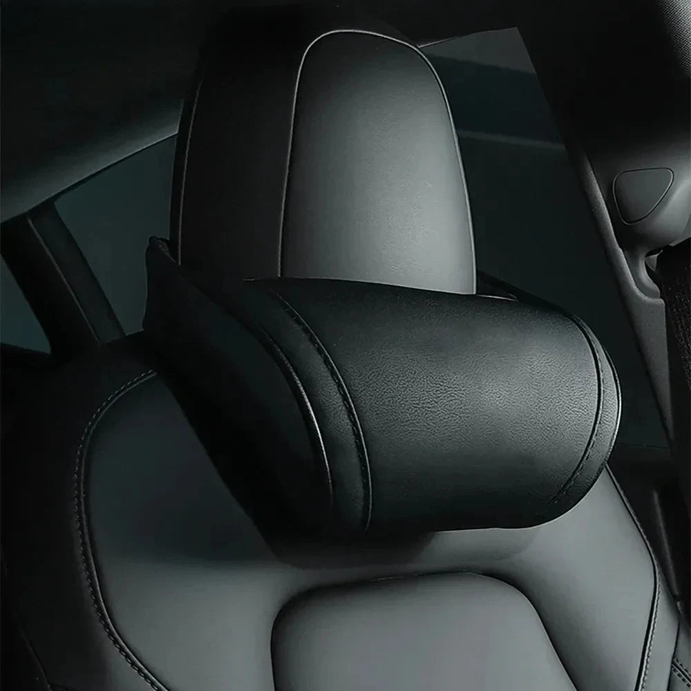 KJOY Seat Headrest Travel Rest Neck Pillow PU Leather Neck Pillow Memory Foam Pillows Car Accessories  used for Tesla Model3/Y/X MasCar