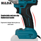 HILDA Electric Impact Wrench 18V Blue Brushless/Brushed Rechargeable 1/2 Socket Wrench Cordless Hand Drill for Makita Battery MasCar
