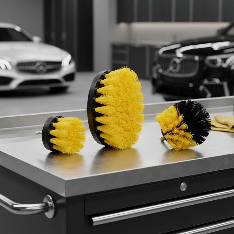 KIT 3 BROSSES POUR PERCEUSE – Spécial moquettes, tapis et tissus MasCar