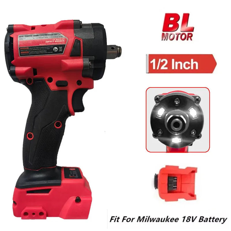Brushless Impac Wrench 500N.m Electric Driver 1/2" Repair Cordless Screwdriver 4 Gears Power Tools for Milwaukee 18V Battery MasCar
