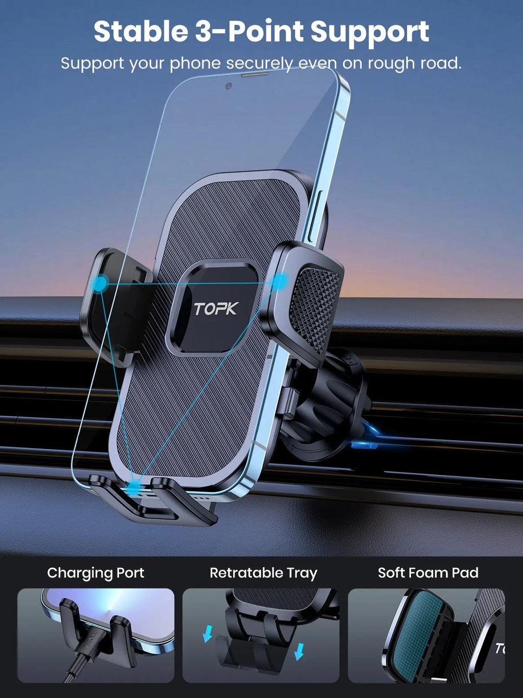 TOPK Car Phone Holder Gravity Stand for iPhone Xiaomi Samsung Car Mobile Support for Dashboard Windshield Air Vent Phone Mount MasCar