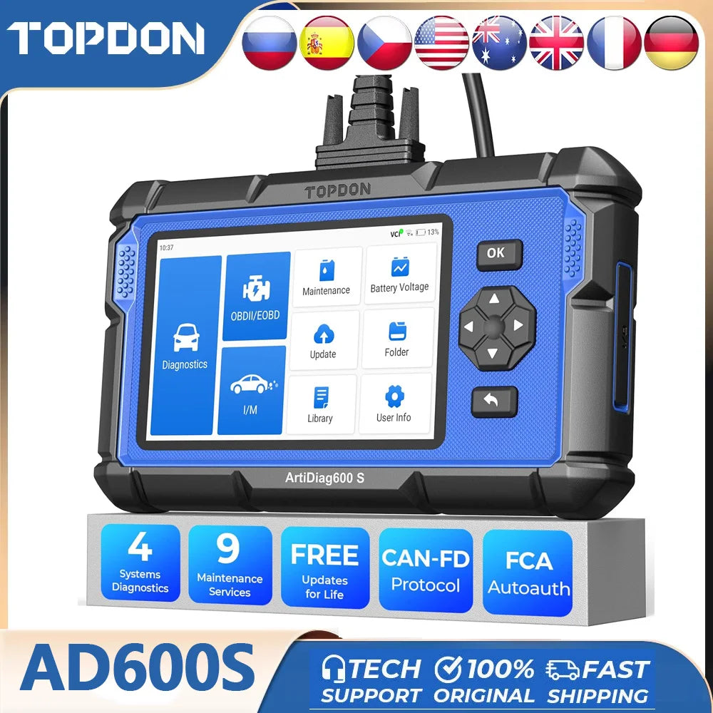 TOPDON Artidiag600S OBD2 Scanner Tool Code Reader Diagnostics Scanner for ABS/SRS/AT/Engine 9 Reset Service Lifetime Upgrade MasCar