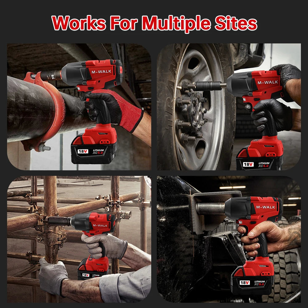 M-WALK Tool 1300N.M Brushless Impact Wrench Cordless Electric Wrench 1/2 in Screwdriver Power Tool For Milwaukee 18V Battery Pin MasCar